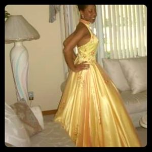 Beaded yellow Cinderella prom dress